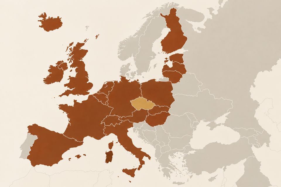 Mapa de Europa con la República Checa resaltada